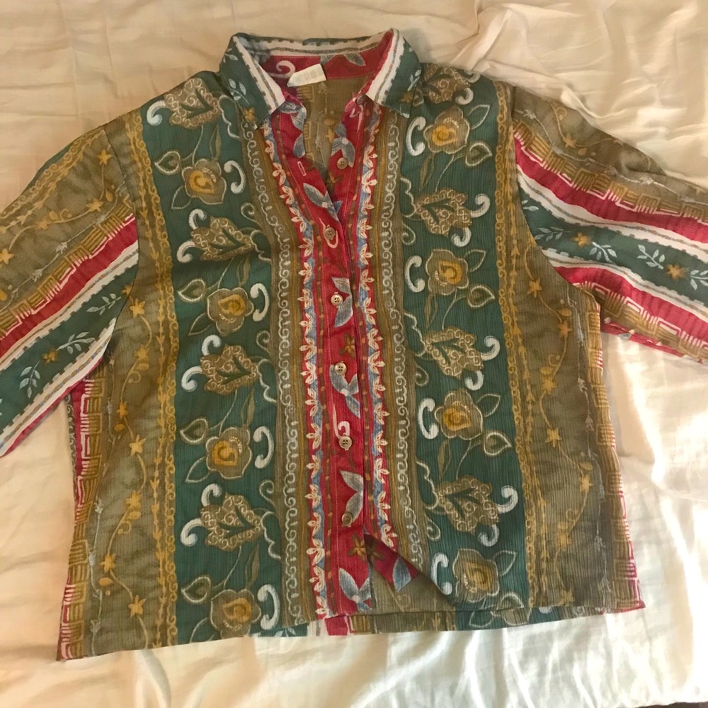 vintage earth tones tropical Koret button shirt